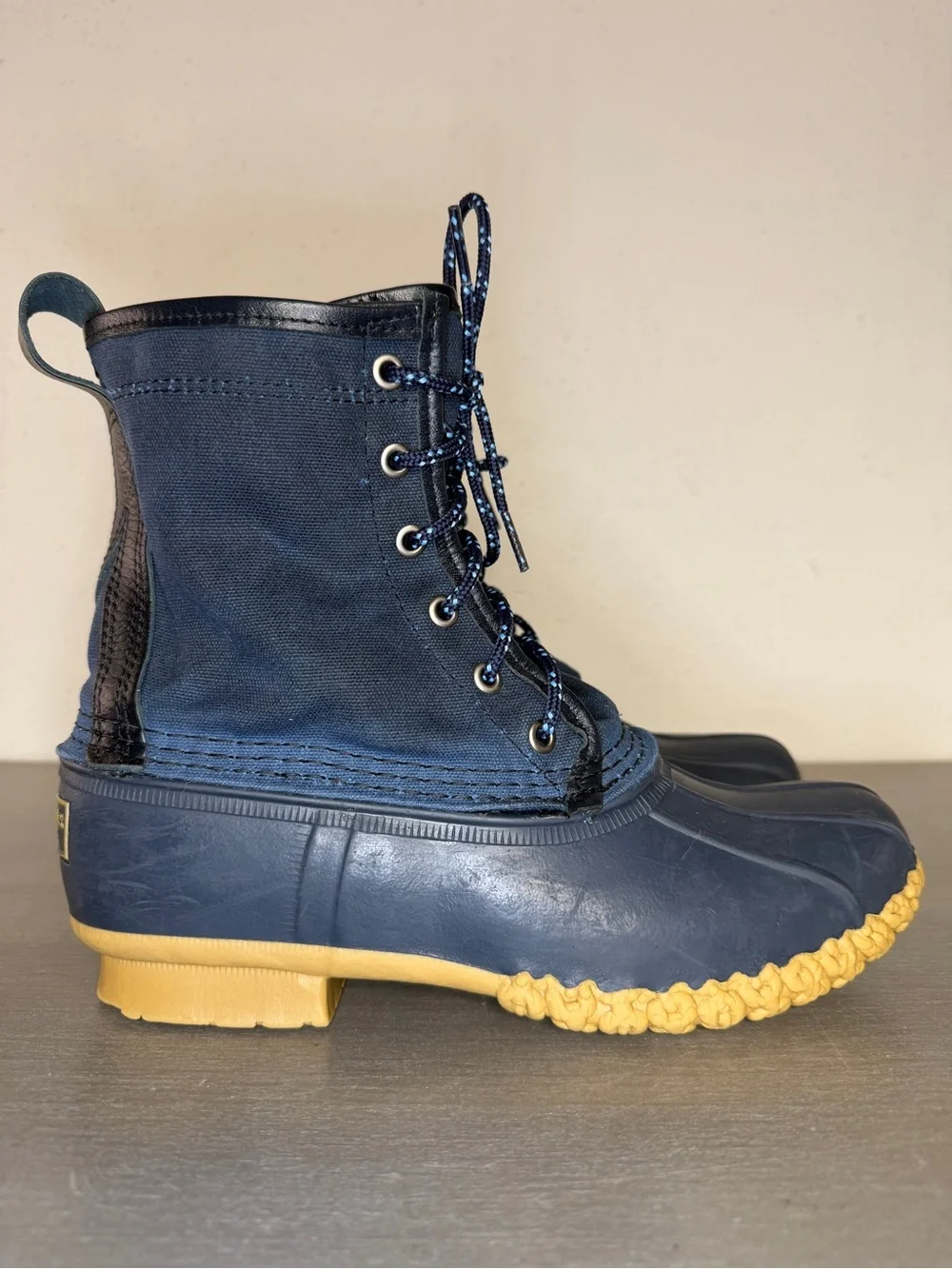 LL Bean Kids Navy Canvas Maine Hunting Shoe Duck Boots Size 5M USA Outdoor